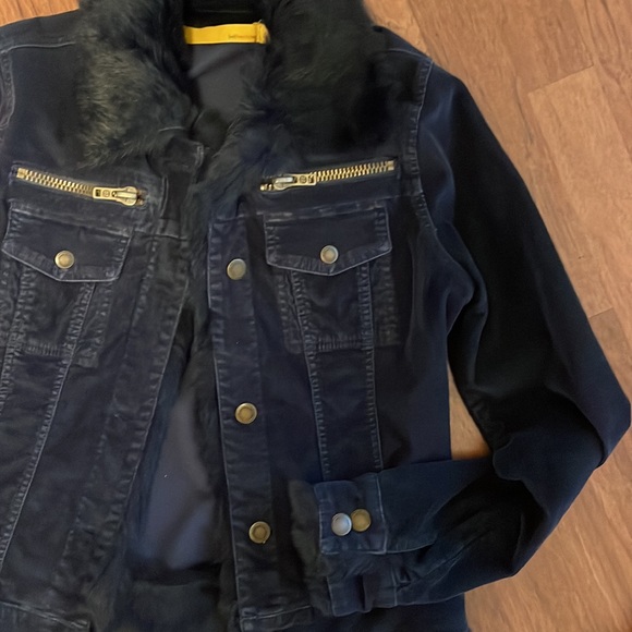 Twilltwentytwo Navy Blue fur trimmed corduroy jacket. - Picture 14 of 14